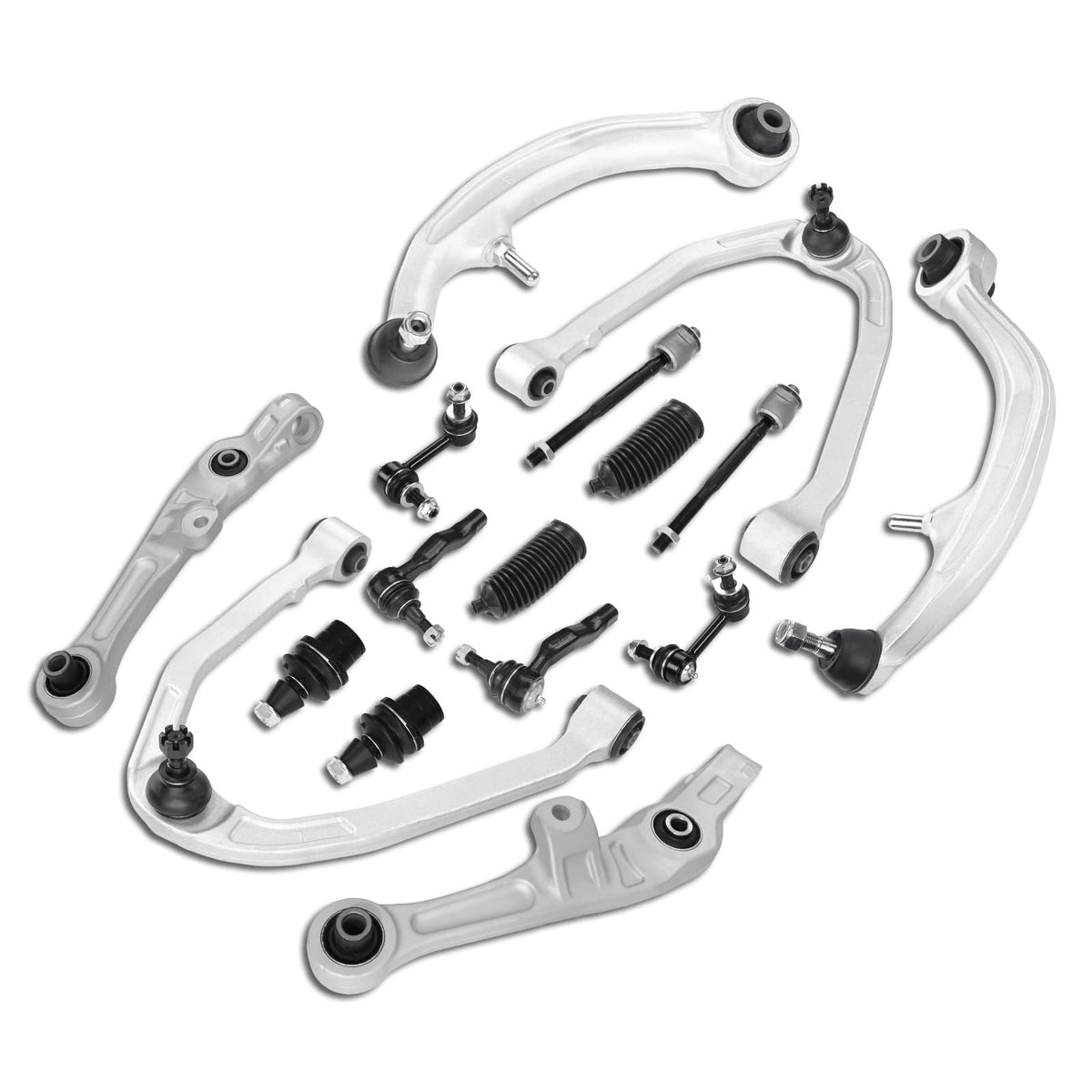 Frenzybro 16pcs Front Lower Upper Control Arm with Ball Joint Sway Bar Tie Rod End Link Suspension Kit Compatible With 2003 2