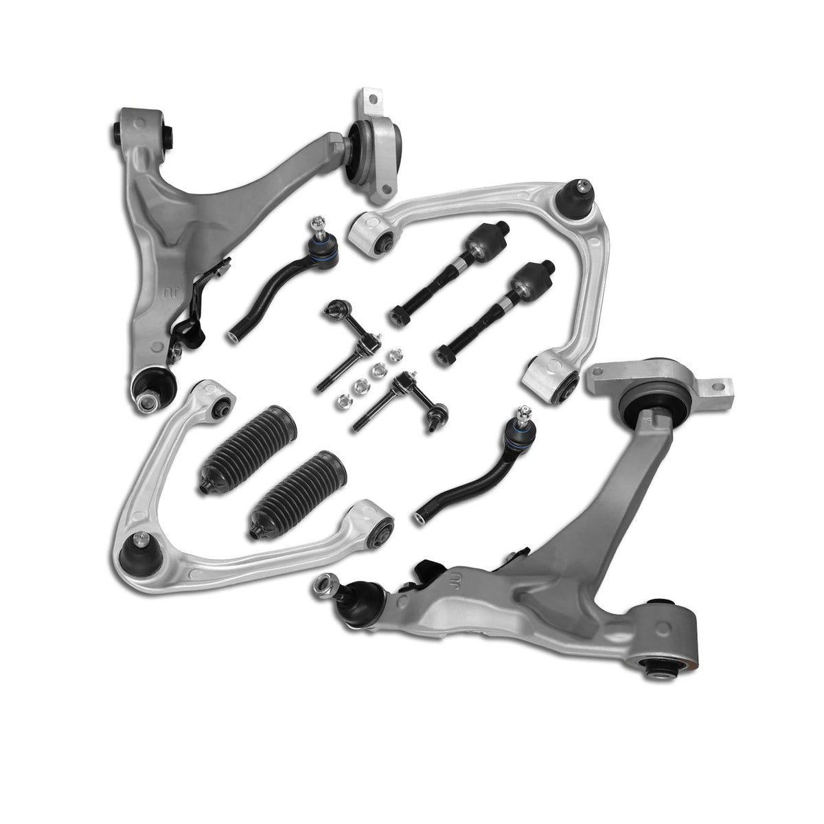 Frenzybro 12pcs Front Lower Control Arm with Ball Joint Sway Bar Link Inner Outer Tie Rod Boot Suspension Kit Compatible With