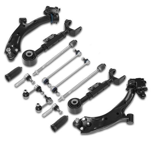 Frenzybro 14 Pcs Front Lower Rear Upper Suspension Control Arm Kit with Ball Joint Tie Rod Boots Compatible With 2007-2011 Ho