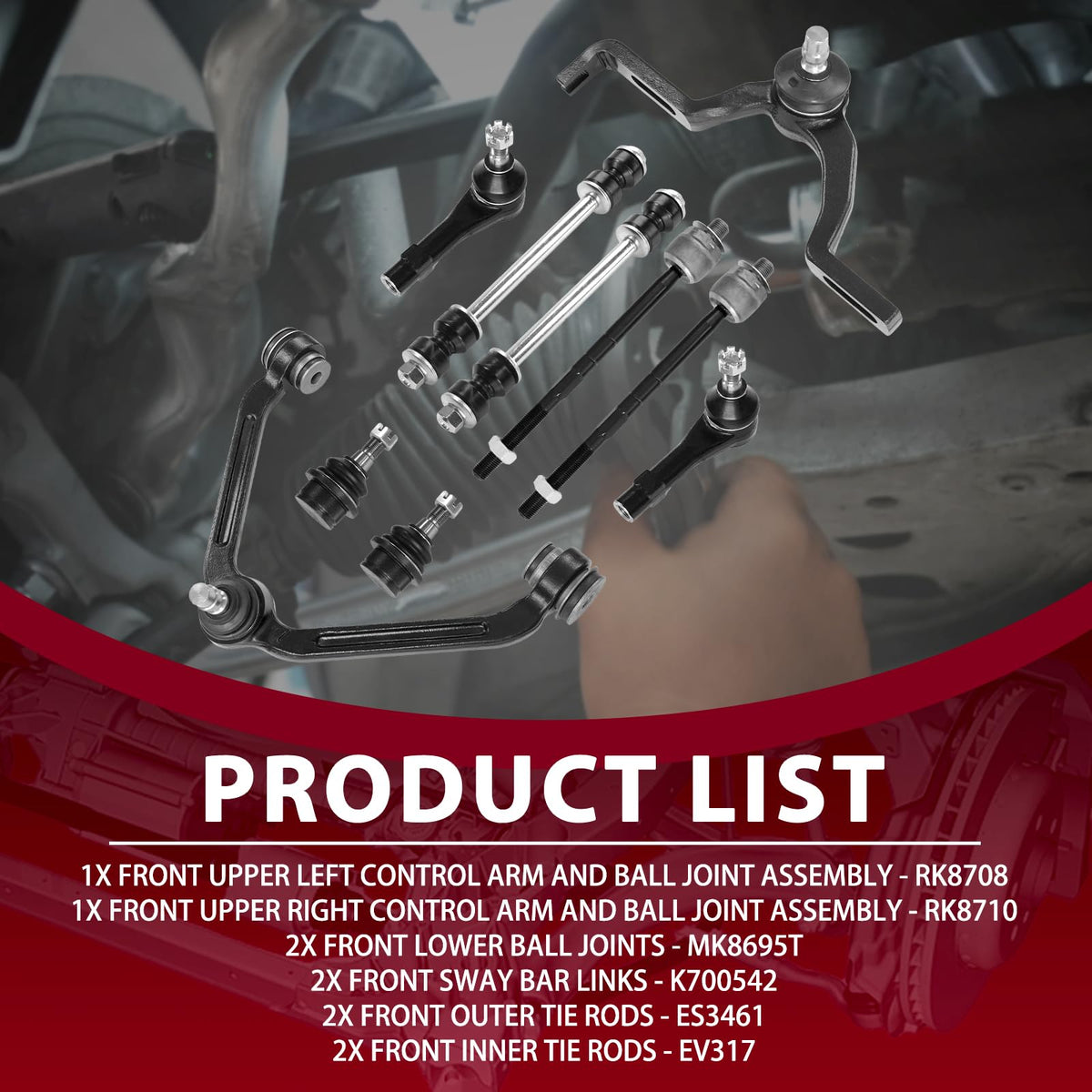 Frenzybro 10 Piece Front Upper Control Arm Front Suspension Kit 4WD&AWD