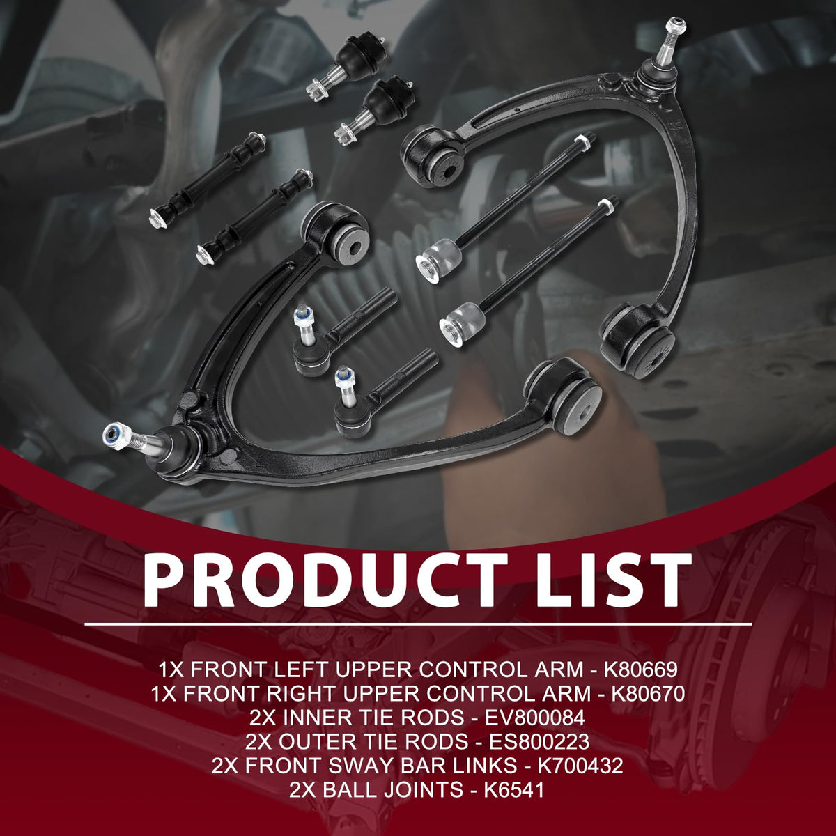 Frenzybro 10pcs Front Upper Control Arm Tie Rod & Ball Joint Suspension Kit