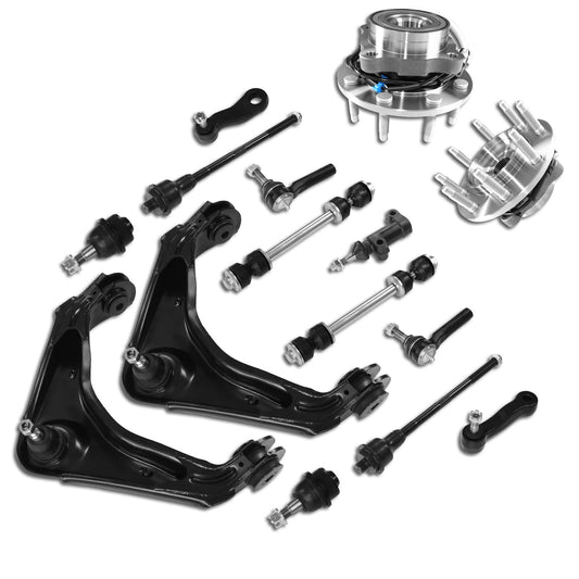Frenzybro 4WD Upper Lower Control Arm Wheel Hub Suspension Kit Pitman Idler Arm Tie Rod End Replacement For 2001-2007 Chevrol