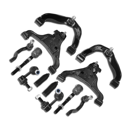 Frenzybro 12pcs Front Control Arm with Ball Joint Sway Bar Inner Outer Tie Rod Boot Suspension Kit Compatible With 2005-2012 